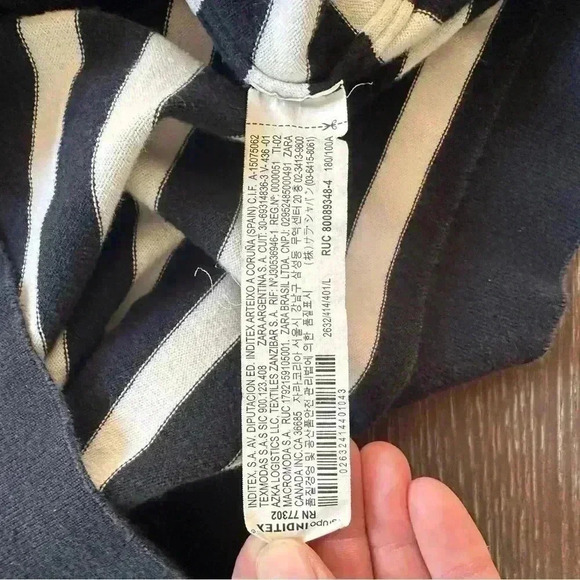 Zara Navy White Striped Knit Thick Tee Top Oversized Crewneck Short Sleeve Large - Picture 5 of 6